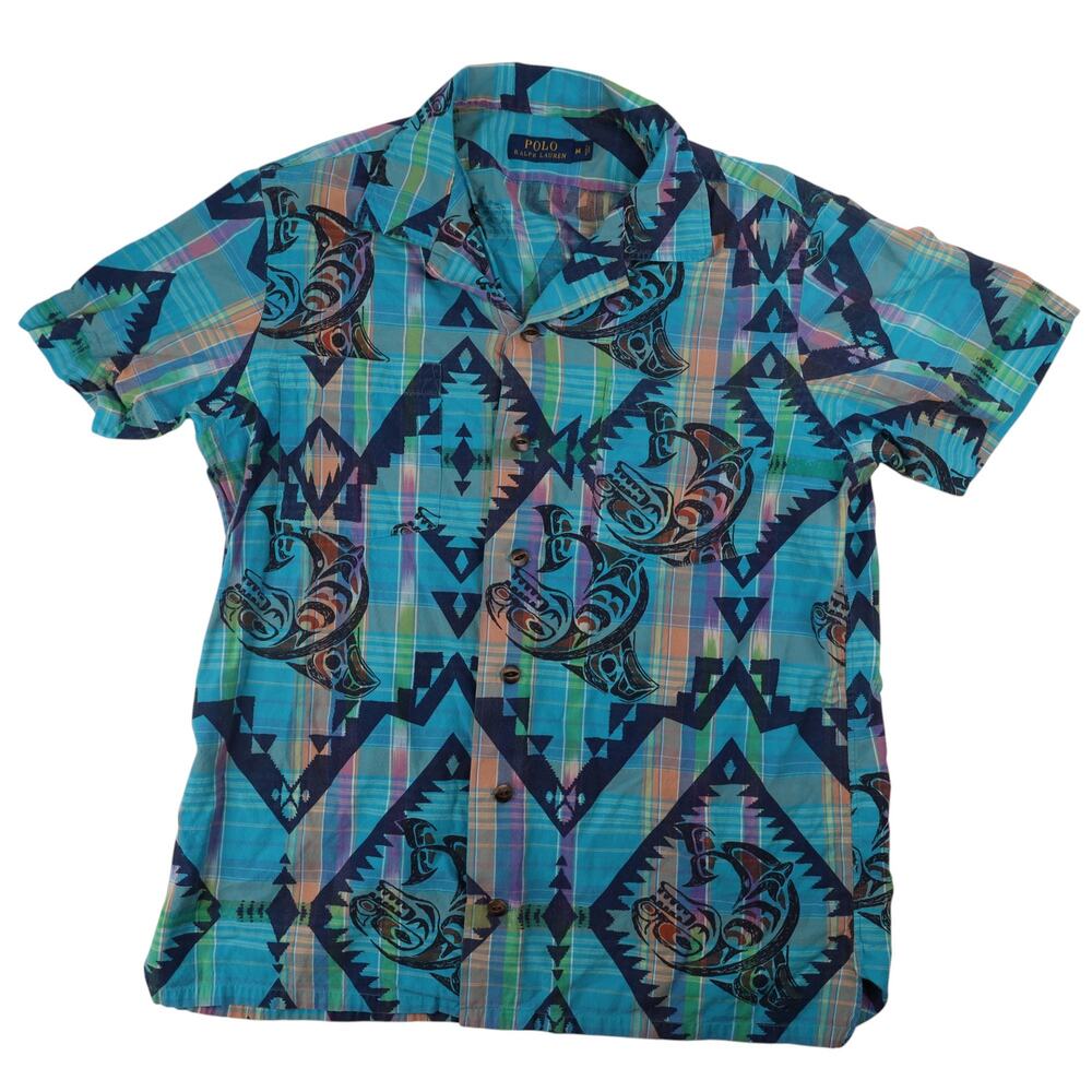 Polo Ralph Lauren Aztec Indigenous Print Loop Collar Plaid Button Up Shirt